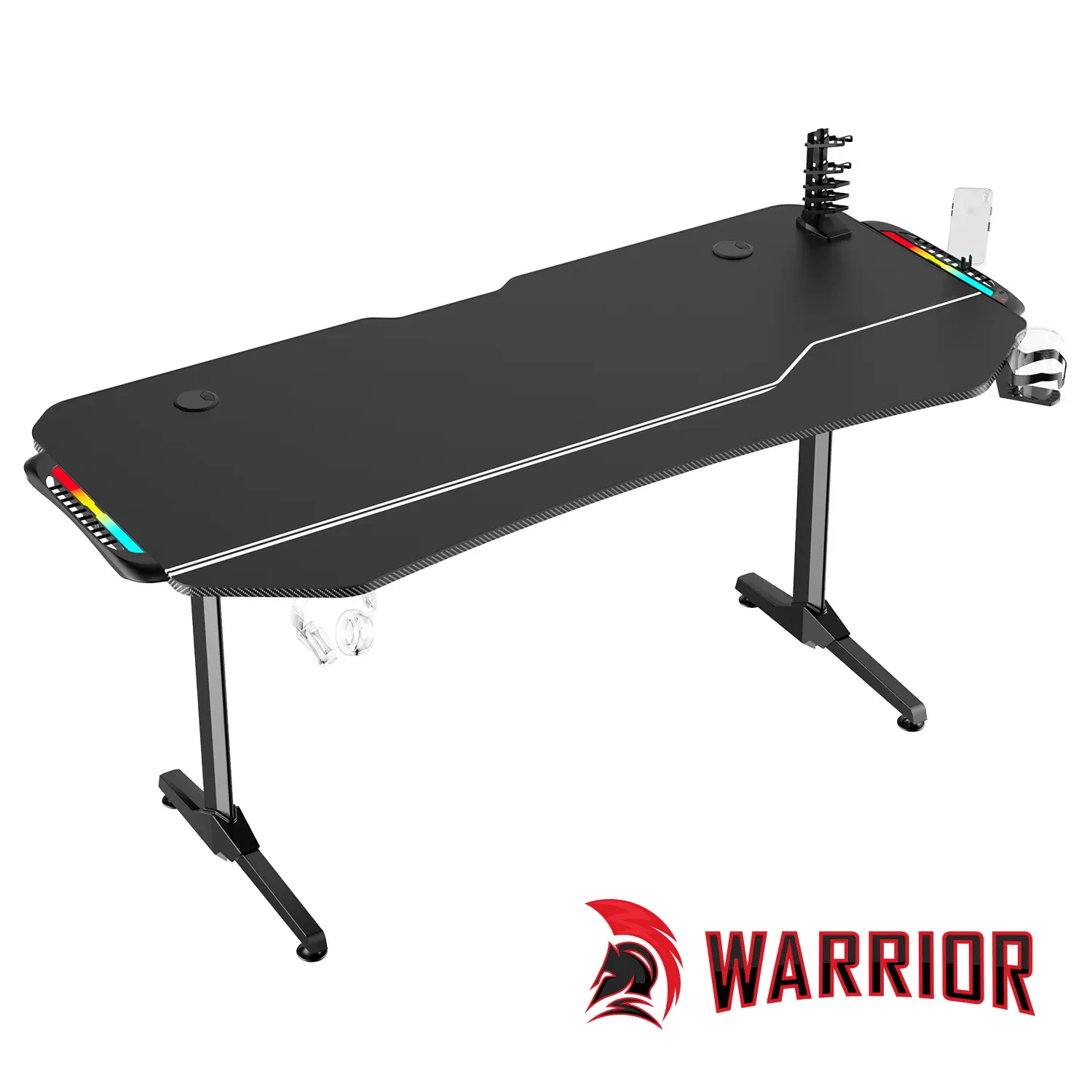 WARRIOR gamer asztal alumínium fekete színben 169*75*75CM RGB világítással (ST-NE-1675 RGB) 