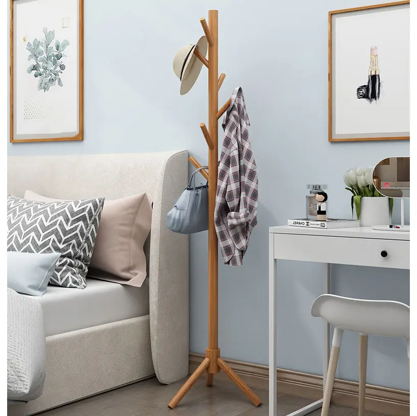 Fa ruhafogas, kalaptartó, kabáttartó állvány háromlábú talppal világosbarna színben (HATSTAND-TRIANGULAR-NATURAL)