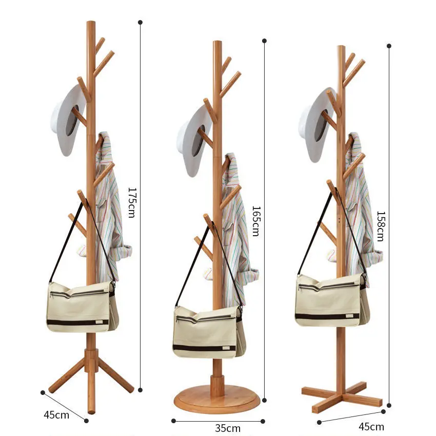Fa ruhafogas, kalaptartó, kabáttartó állvány háromlábú talppal világosbarna színben (HATSTAND-TRIANGULAR-NATURAL)