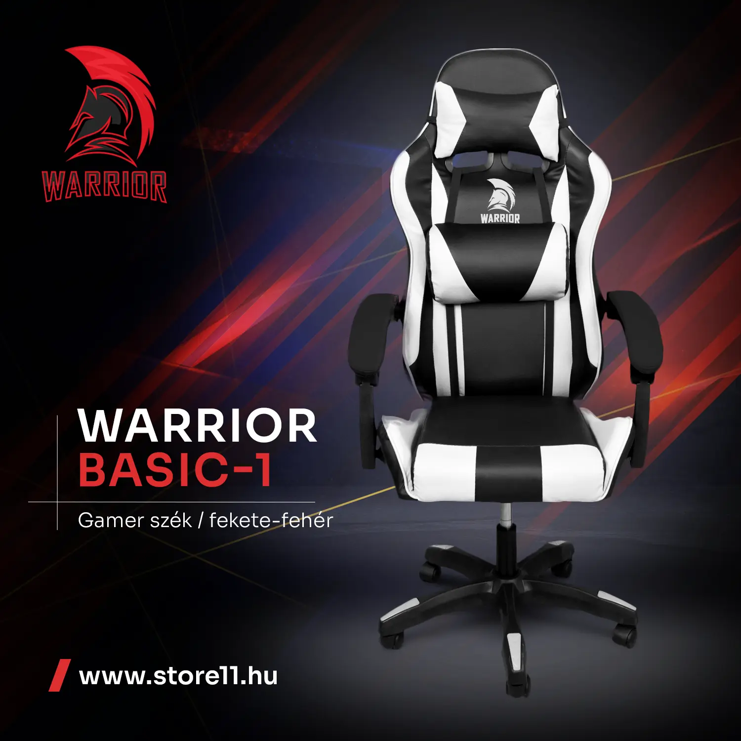 Herná stolička Warrior, otočná stolička biela (GAMER-BASIC-1-WHITE)