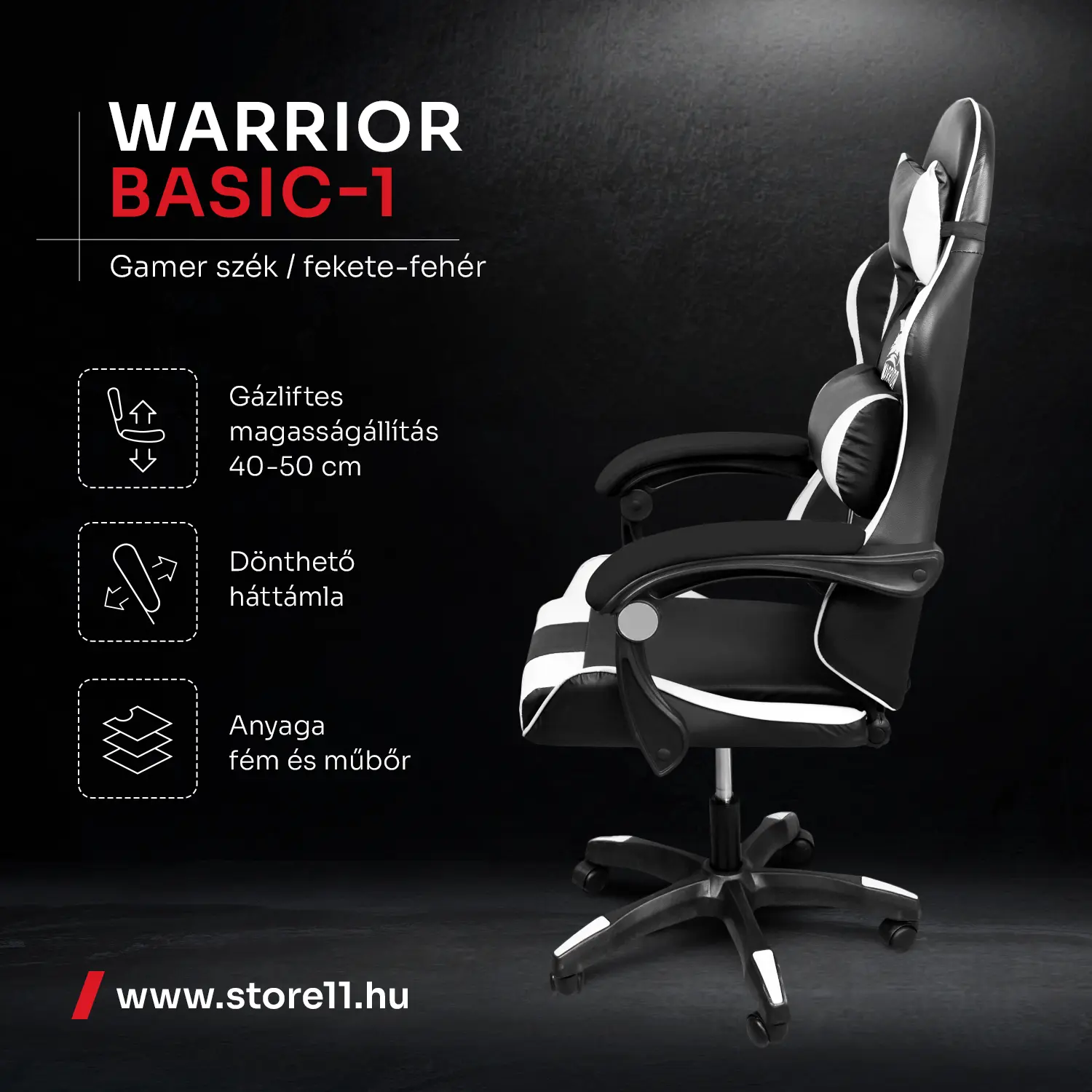 Herná stolička Warrior, otočná stolička biela (GAMER-BASIC-1-WHITE)