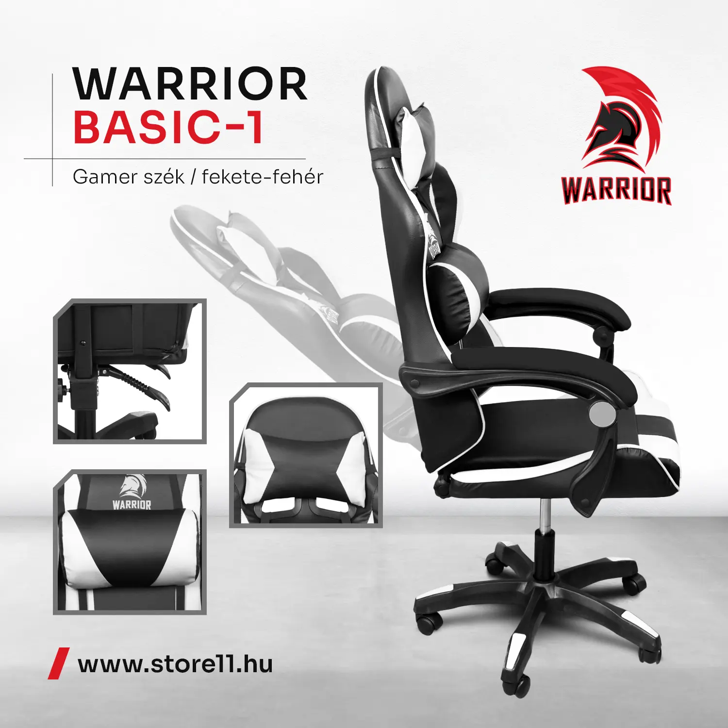 Herná stolička Warrior, otočná stolička biela (GAMER-BASIC-1-WHITE)