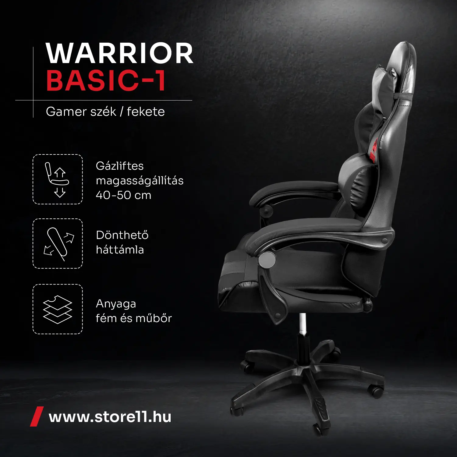 Warrior gamer szék, forgószék fekete (GAMER-BASIC-1-BLACK)