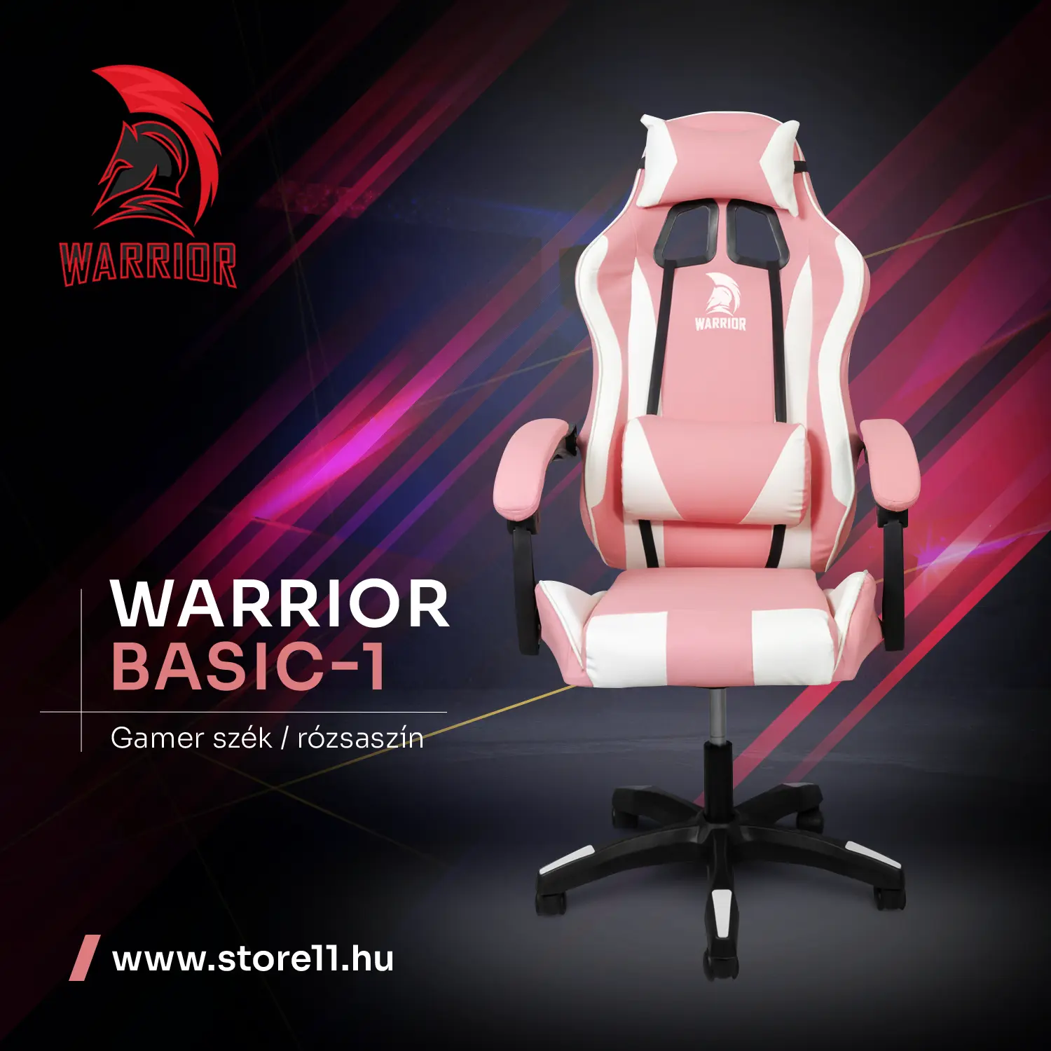 Herná stolička Warrior, otočná stolička ružová (GAMER-BASIC-1-PINK)