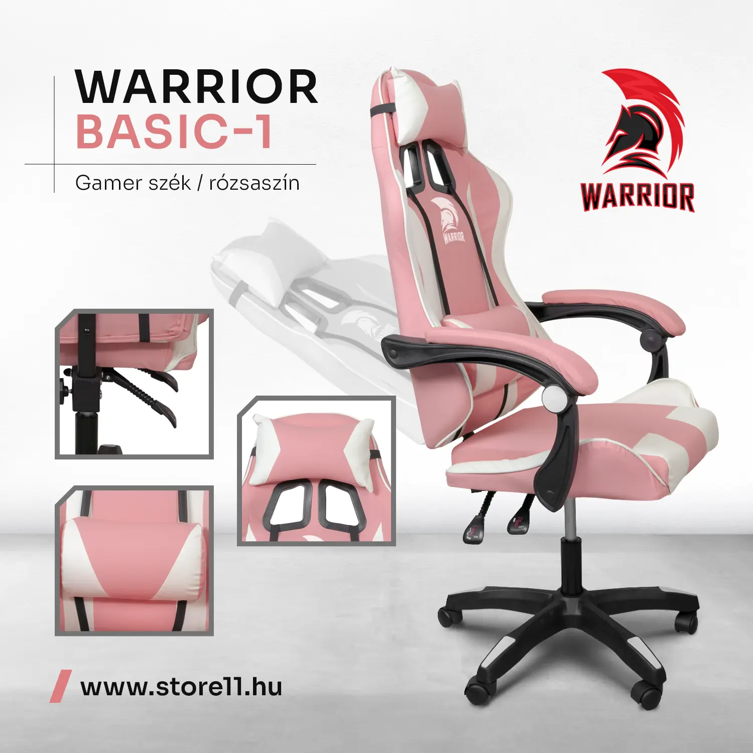 Herná stolička Warrior, otočná stolička ružová (GAMER-BASIC-1-PINK)