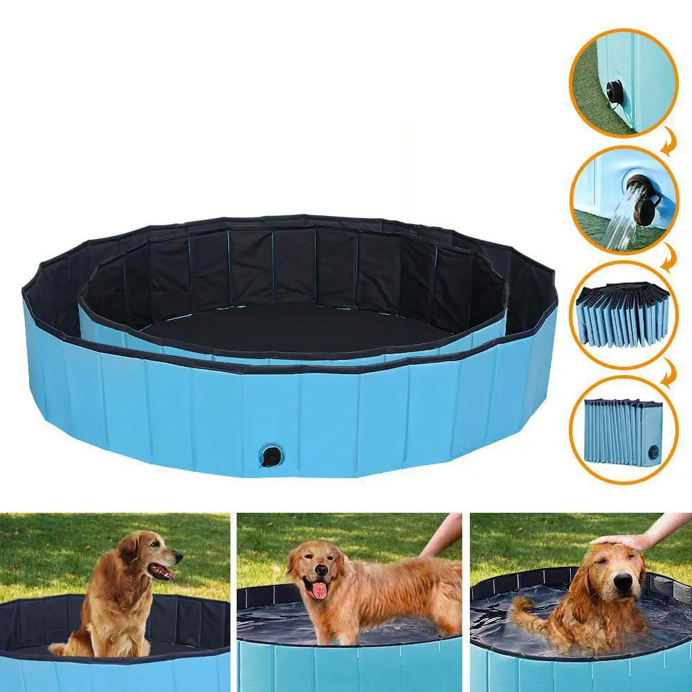 Összehajtható kék PVC kutyamedence 120 x 30 cm (pet-bathtub-blue-120x30)