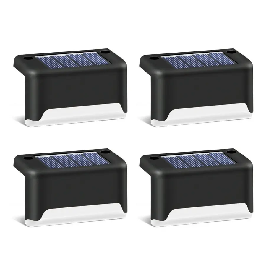 Napelemes kültéri lépcső lámpa, lépcsővilágítás 4db-os fekete vízálló (HAJ-LED06-solar-lamp-black)