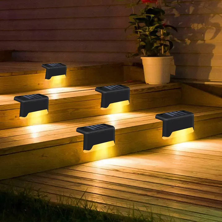 Napelemes kültéri lépcső lámpa, lépcsővilágítás 4db-os fekete vízálló (HAJ-LED06-solar-lamp-black)