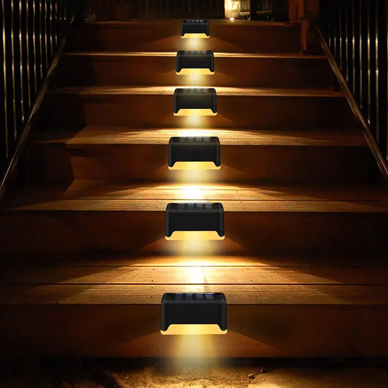 Napelemes kültéri lépcső lámpa, lépcsővilágítás 4db-os fekete vízálló (HAJ-LED06-solar-lamp-black)