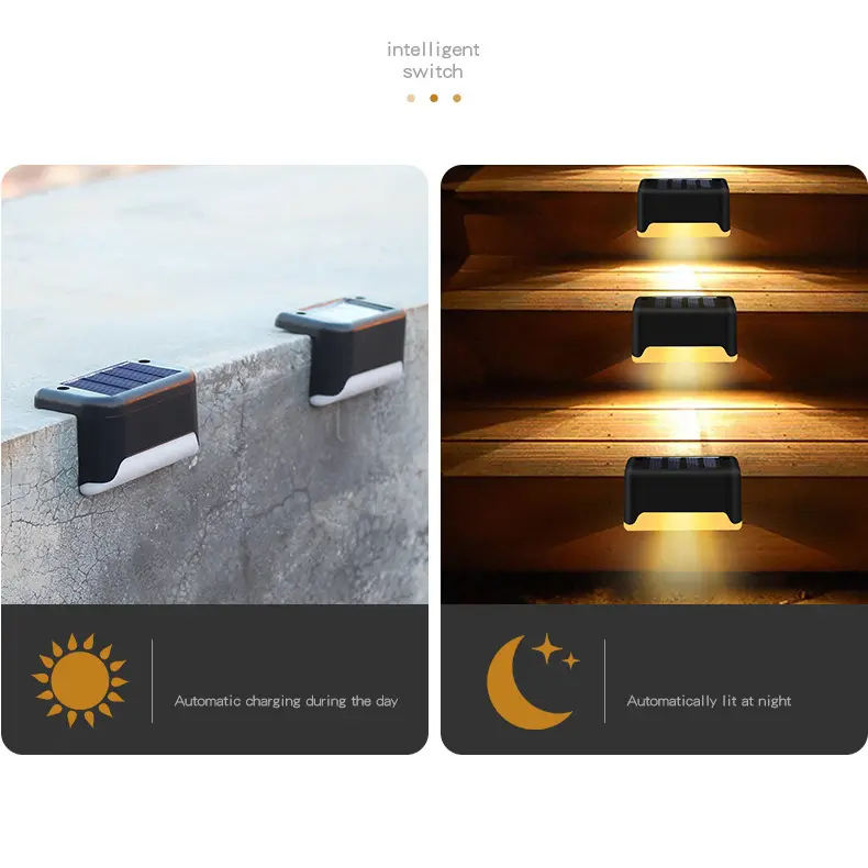 Napelemes kültéri lépcső lámpa, lépcsővilágítás 4db-os fekete vízálló (HAJ-LED06-solar-lamp-black)