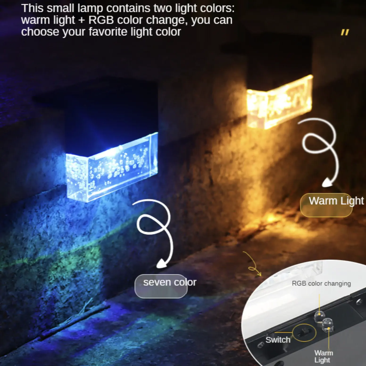 Napelemes RGB kültéri lépcső lámpa, lépcsővilágítás 4db-os vízálló (SL-6156-solar-deck-lamp)