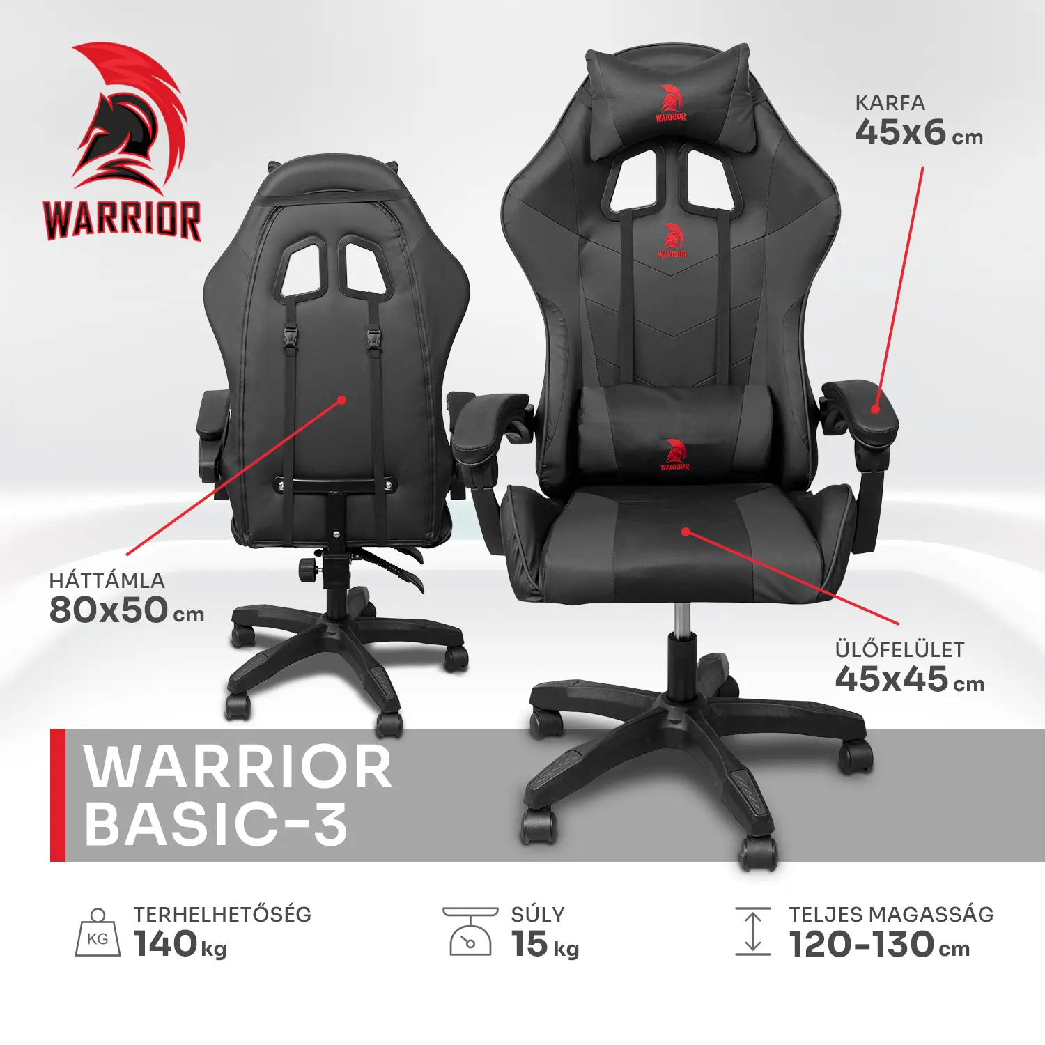 Warrior gamer szék, forgószék fekete (GAMER-BASIC-3-BLACK)