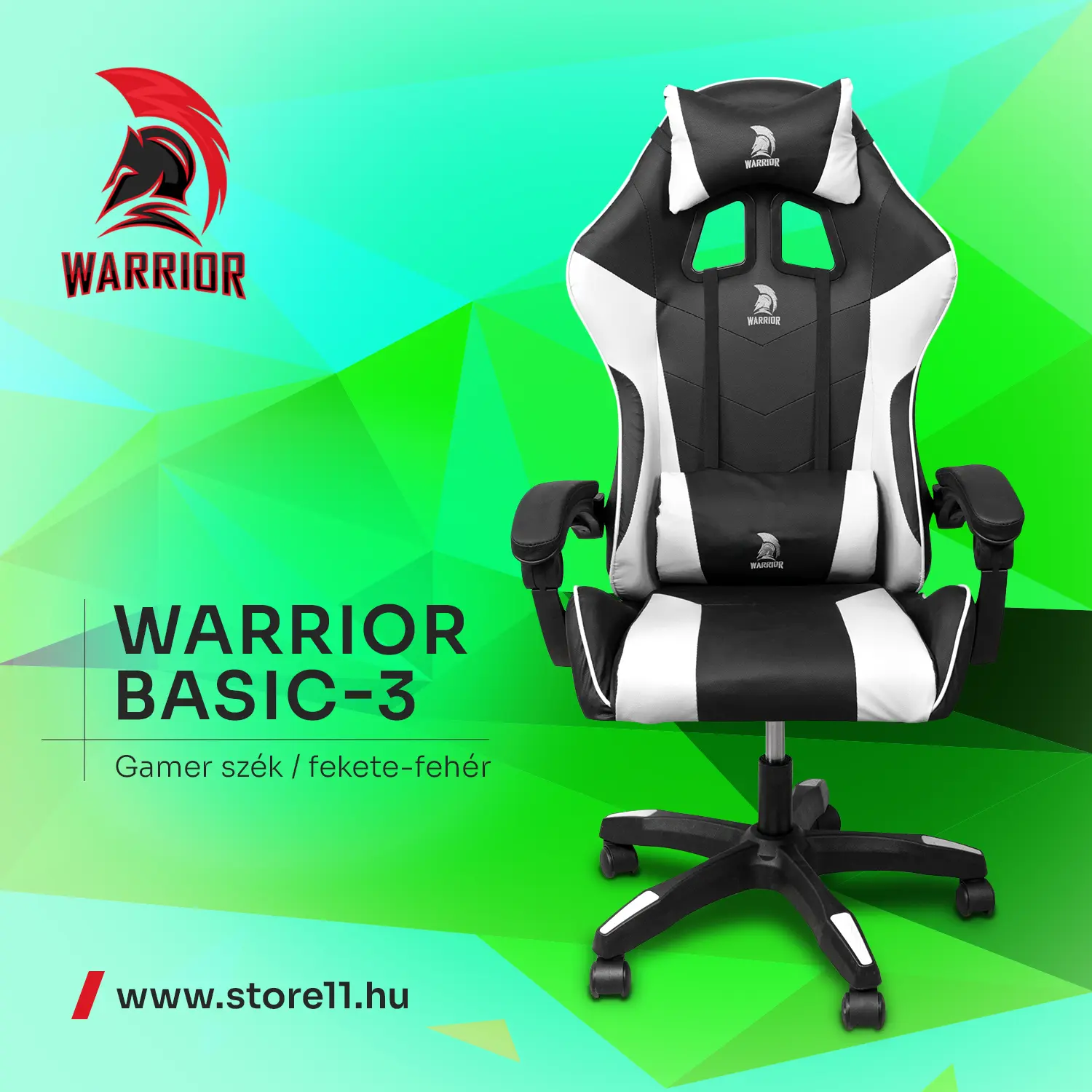 Warrior gamer szék, forgószék fekete-fehér (GAMER-BASIC-3-WHITE)