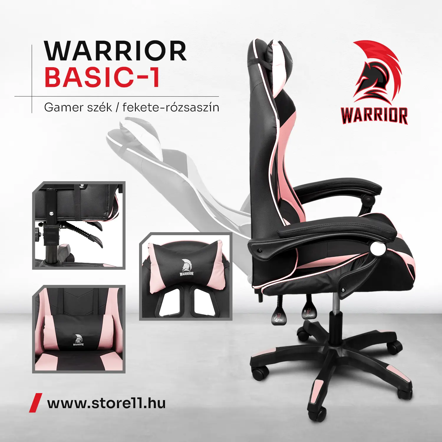 Warrior gamer szék, forgószék fekete-rózsaszín (GAMER-BASIC-3-BLACK-PINK)