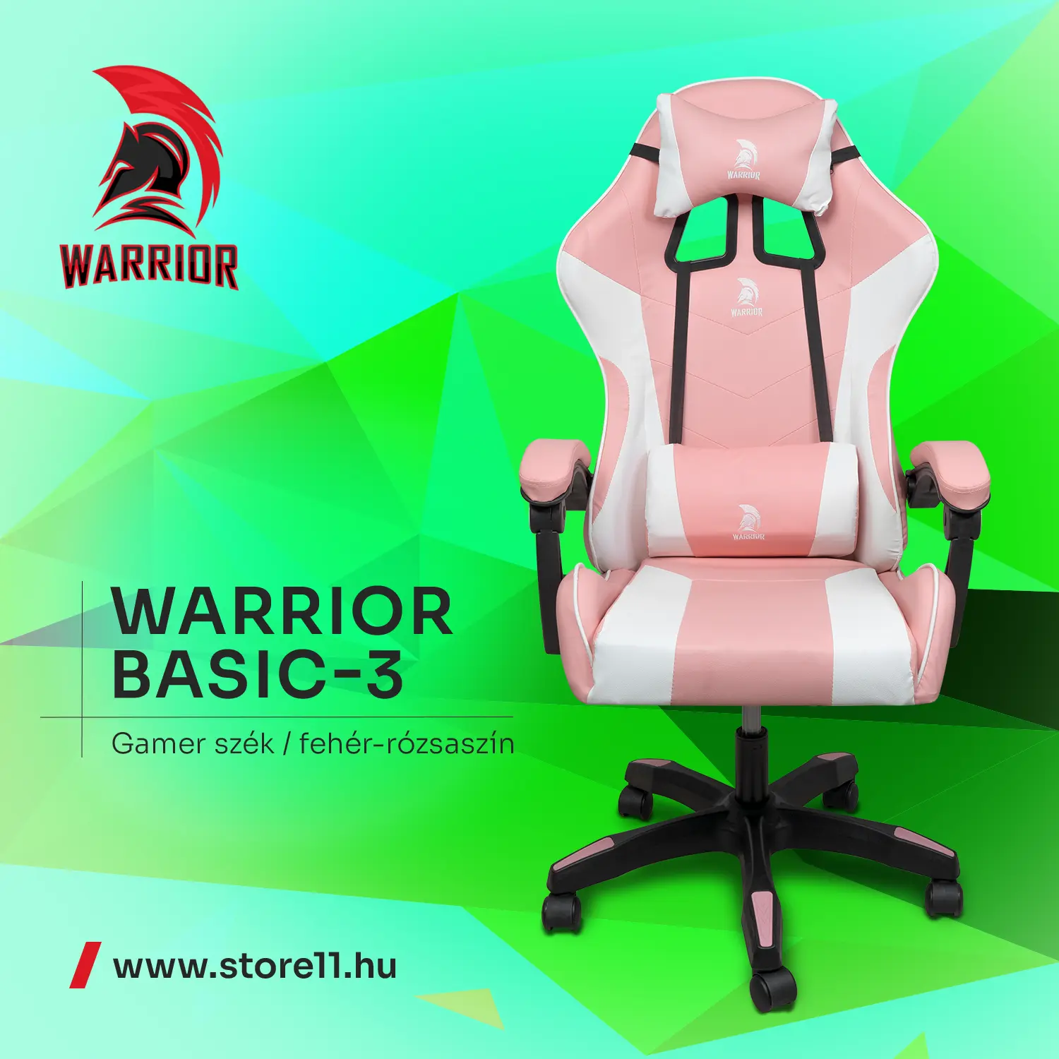 Warrior gamer szék, forgószék fehér-rózsaszín (GAMER-BASIC-3-WHITE-PINK)