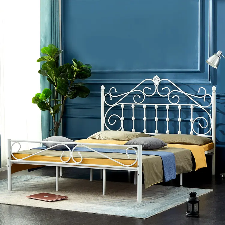 Fém ágykeret 120x200cm fehér vintage stílus (MODEL-1-120x200-FEHÉR)
