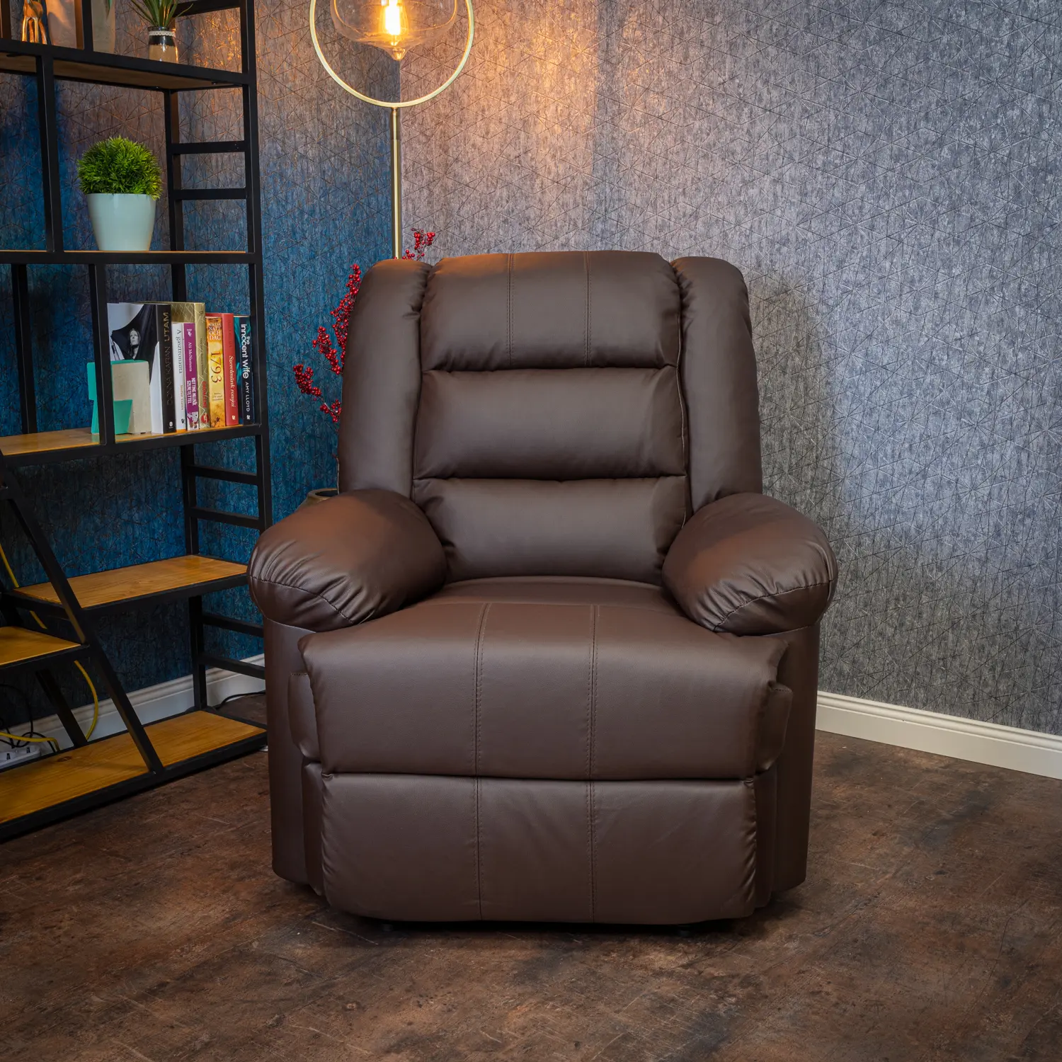 Relax fotelágy elektromosan dönthető háttámlával, lábtartóval vibrációs masszázzsal sötétbarna (ELEC-MASS-PU-BROWN)