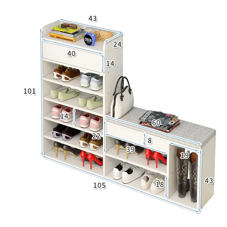Cipősszekrény fiókkal fehér 105x24x101cm (XL6-WHITE)