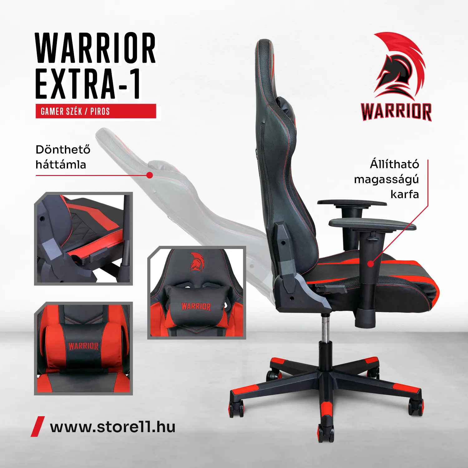 WARRIOR gamer szék fekete-piros (EXTRA-1)