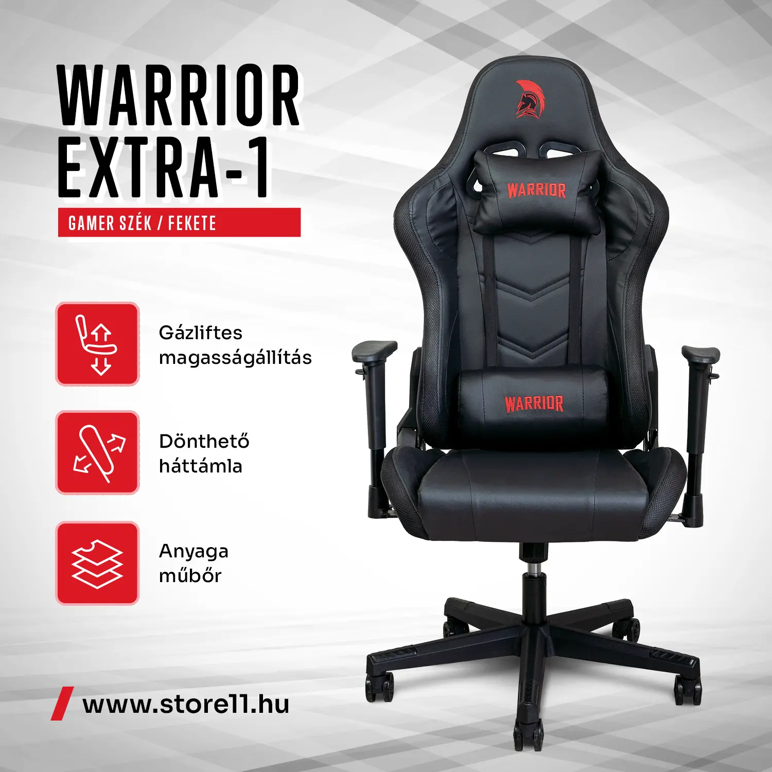 WARRIOR gamer szék fekete (EXTRA-1)