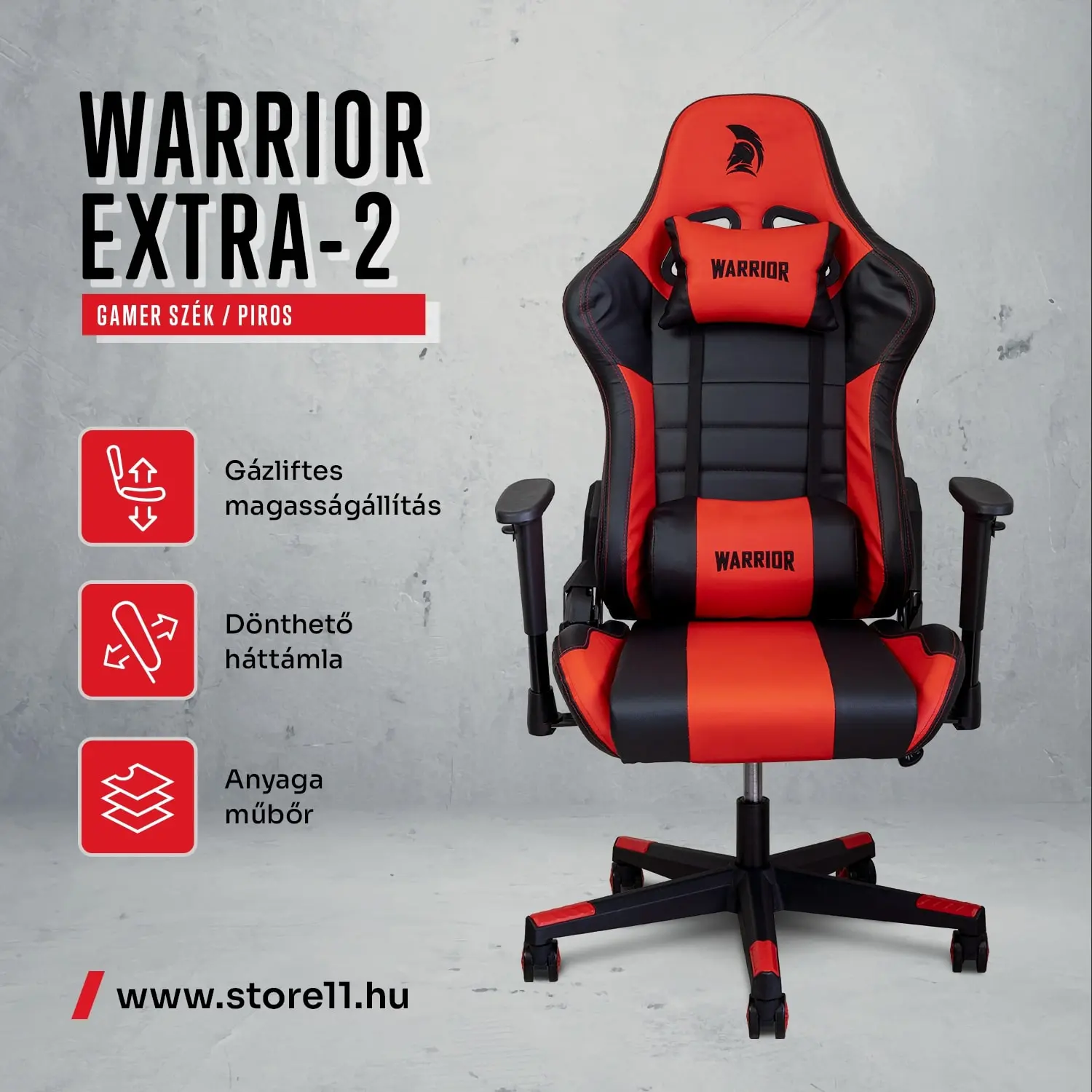 WARRIOR gamer szék fekete-piros (EXTRA-2)