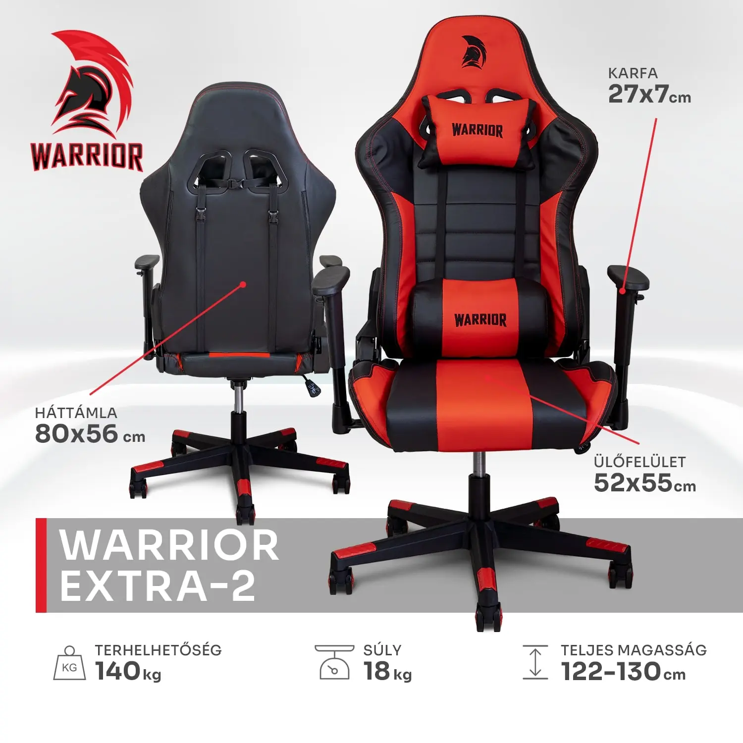 WARRIOR gamer szék fekete-piros (EXTRA-2)