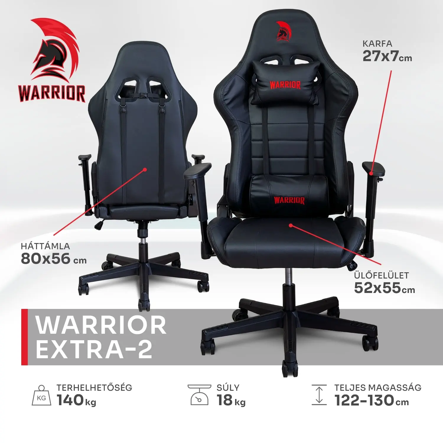 WARRIOR gamer szék fekete (EXTRA-2)