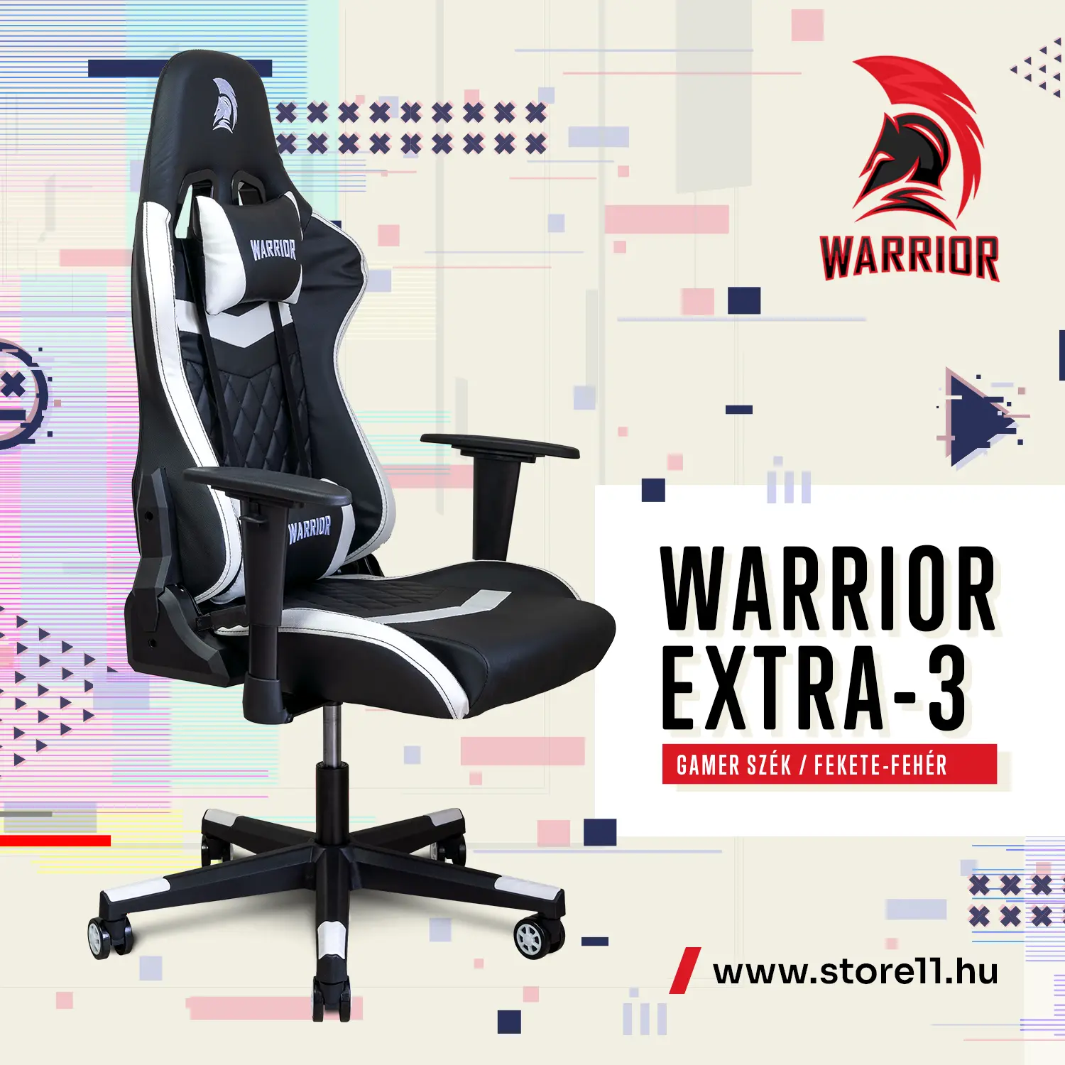 WARRIOR gamer szék fekete-fehér (EXTRA-3)