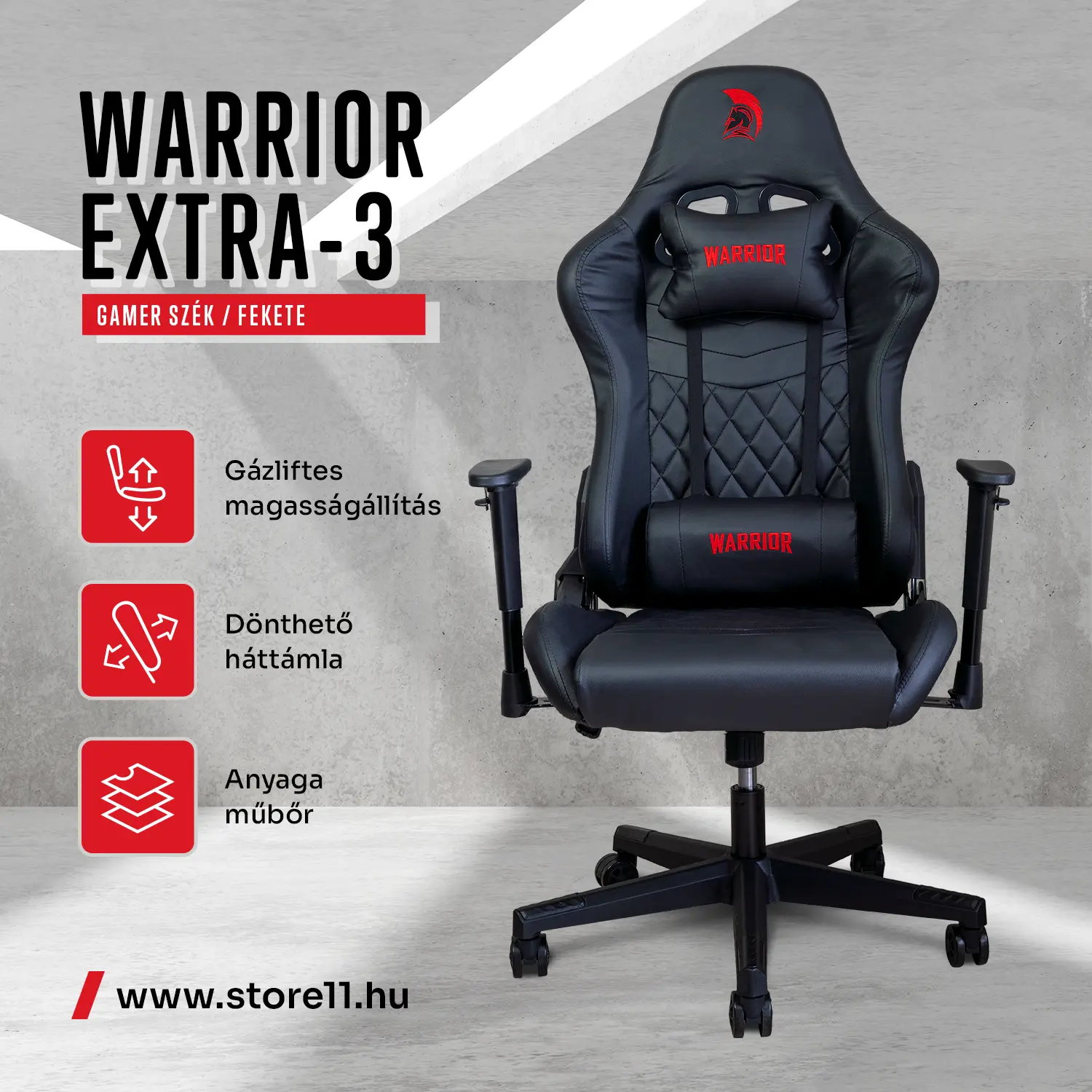 Herná stolička WARRIOR čierna (EXTRA-3)