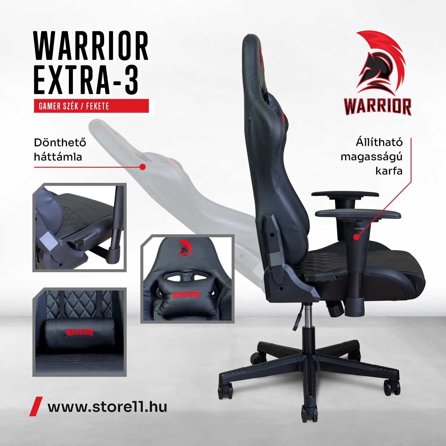 Herná stolička WARRIOR čierna (EXTRA-3)