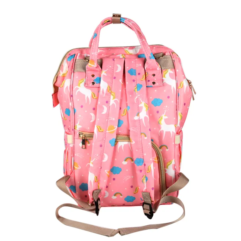 Pelenkázó hátizsák, pelenkázótáska rózsaszín unikornis mintával (diaper-bag-pink-unicorn)