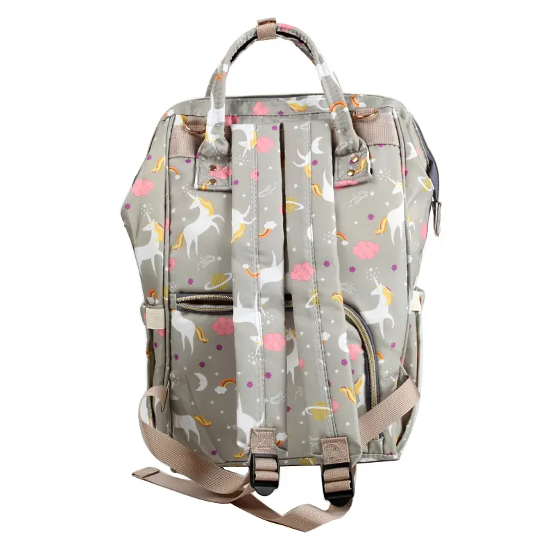 Pelenkázó hátizsák, pelenkázótáska szürke unikornis mintával (diaper-bag-grey-unicorn)
