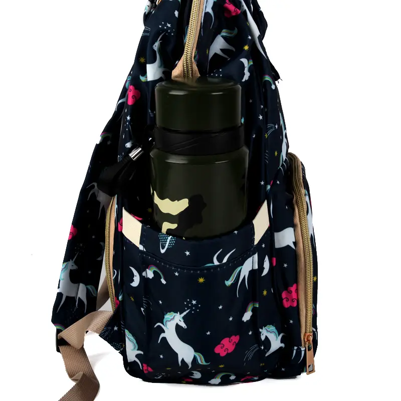 Pelenkázó hátizsák, pelenkázótáska fekete unikornis mintával (diaper-bag-black-unicorn)