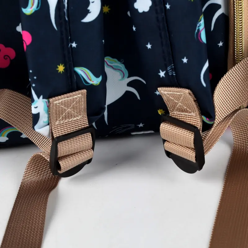 Pelenkázó hátizsák, pelenkázótáska fekete unikornis mintával (diaper-bag-black-unicorn)
