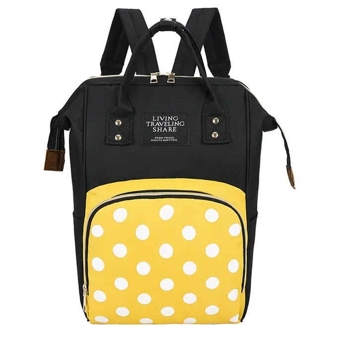 Pelenkázó hátizsák, pelenkázótáska pöttyös fekete-sárga (diaper-bag-dotted-yellow)
