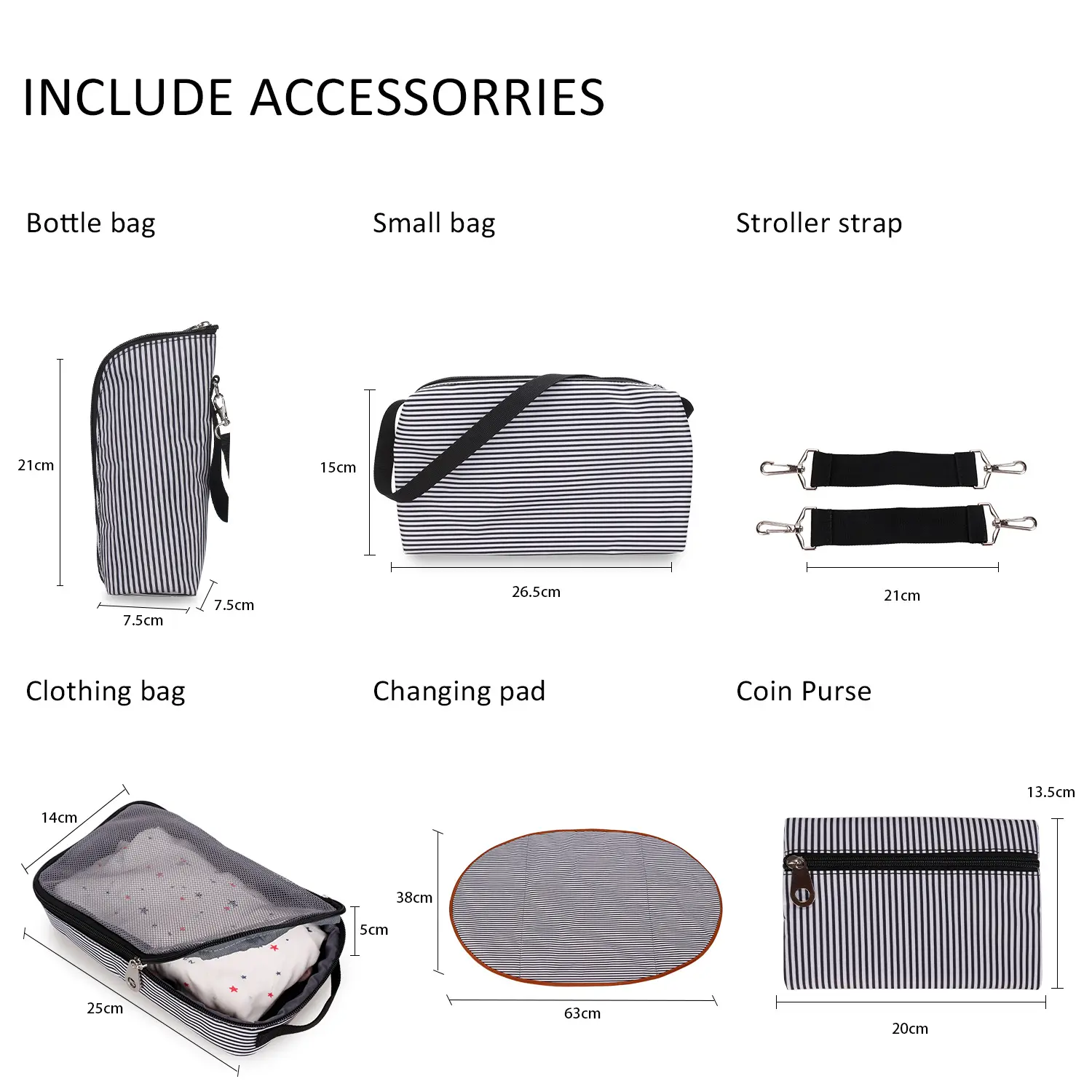 Pelenkázó válltáska, pelenkázótáska készlet szürke, csíkos (diaper-bag-set-grey)