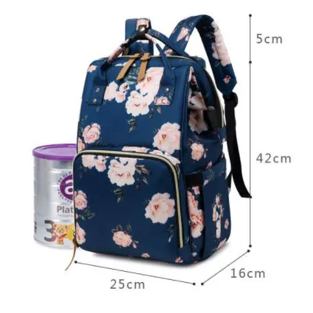 Pelenkázó hátizsák, pelenkázótáska fekete virág mintával (diaper-bag-black-flower)