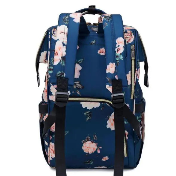 Pelenkázó hátizsák, pelenkázótáska fekete virág mintával (diaper-bag-black-flower)