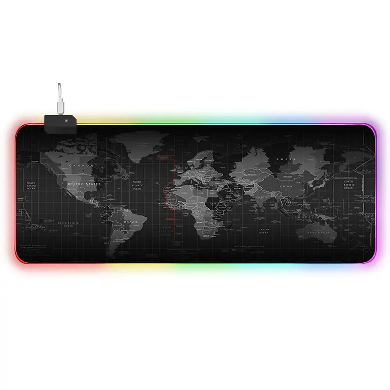 Gamer egérpad RGB LED világítással térkép mintával 900x400x4mm (MP-RGB-900x400x4-WORLD-MAP)