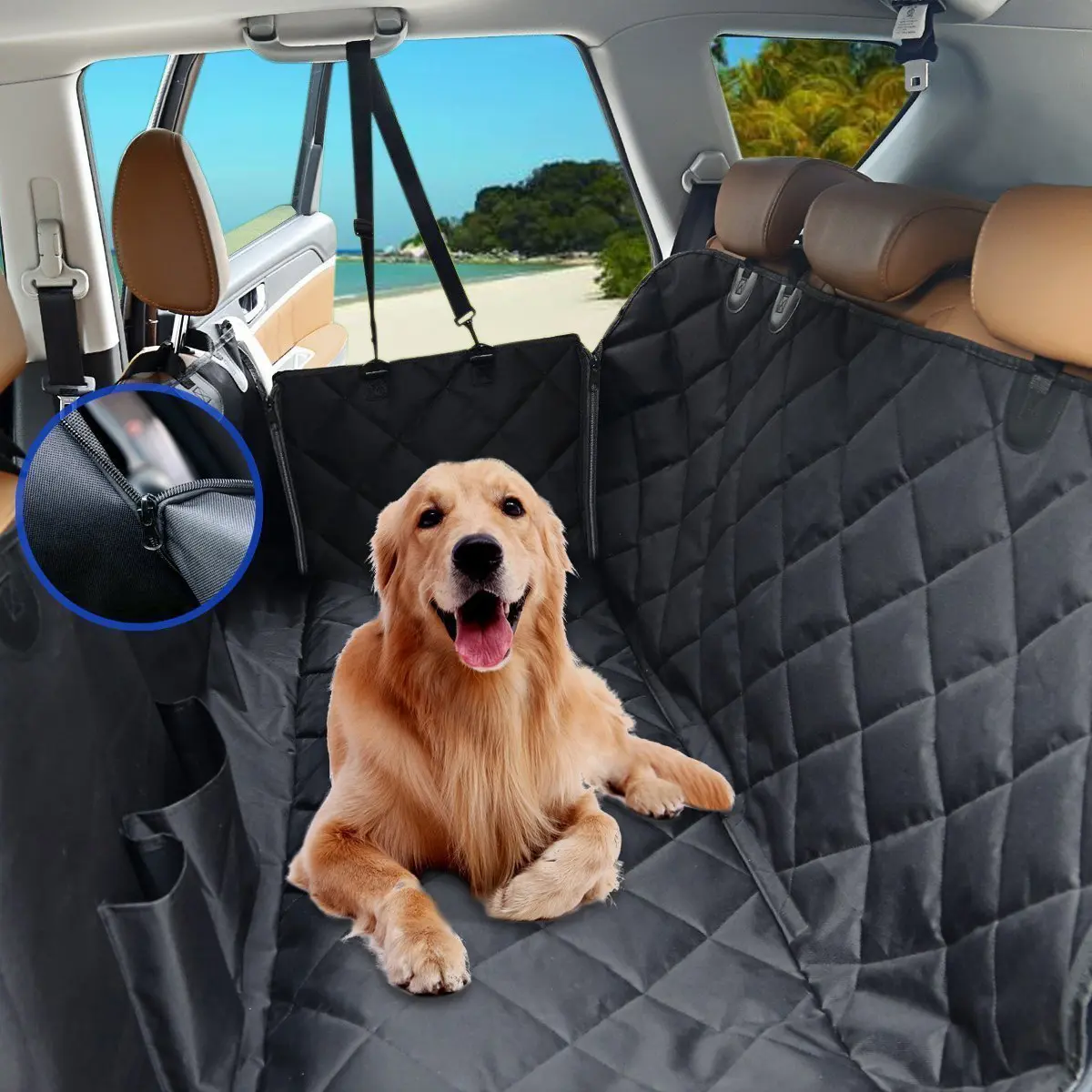 Autós védőhuzat, ülésvédő kutyáknak vízálló fekete színben (PET-CAR-MAT-BLACK-GD013)