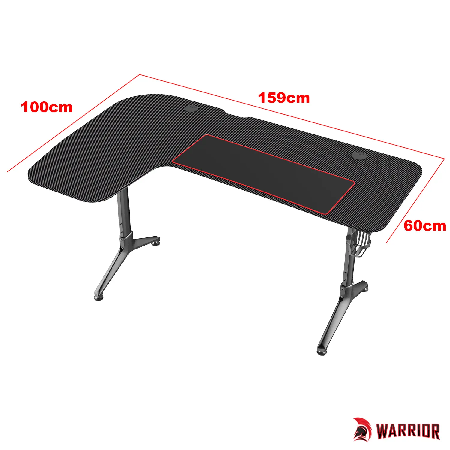 WARRIOR L alakú gamer asztal bal oldali kialakítás alumínium fekete színben 159*60*75CM (ST-ASHL-1610-LEFT)