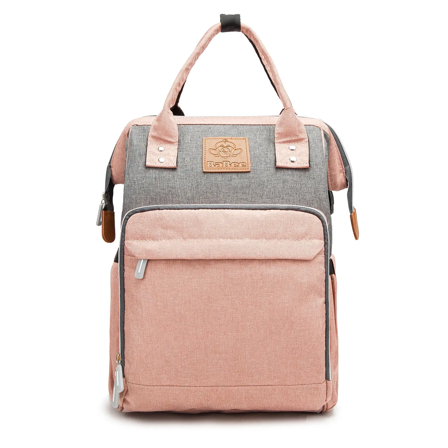 BaBee pelenkázó hátizsák, hátitáska, pelenkázótáska rózsaszín-szürke színben (BABEE-M3-PINK-GREY)