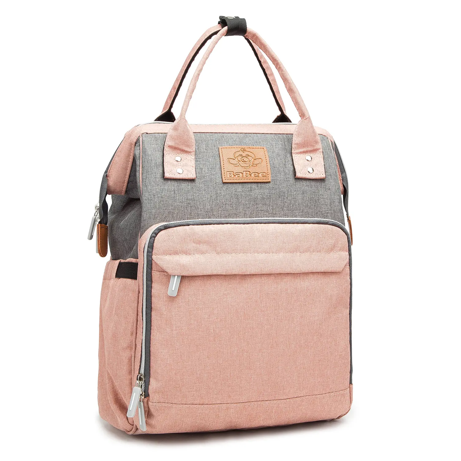 BaBee pelenkázó hátizsák, hátitáska, pelenkázótáska rózsaszín-szürke színben (BABEE-M3-PINK-GREY)