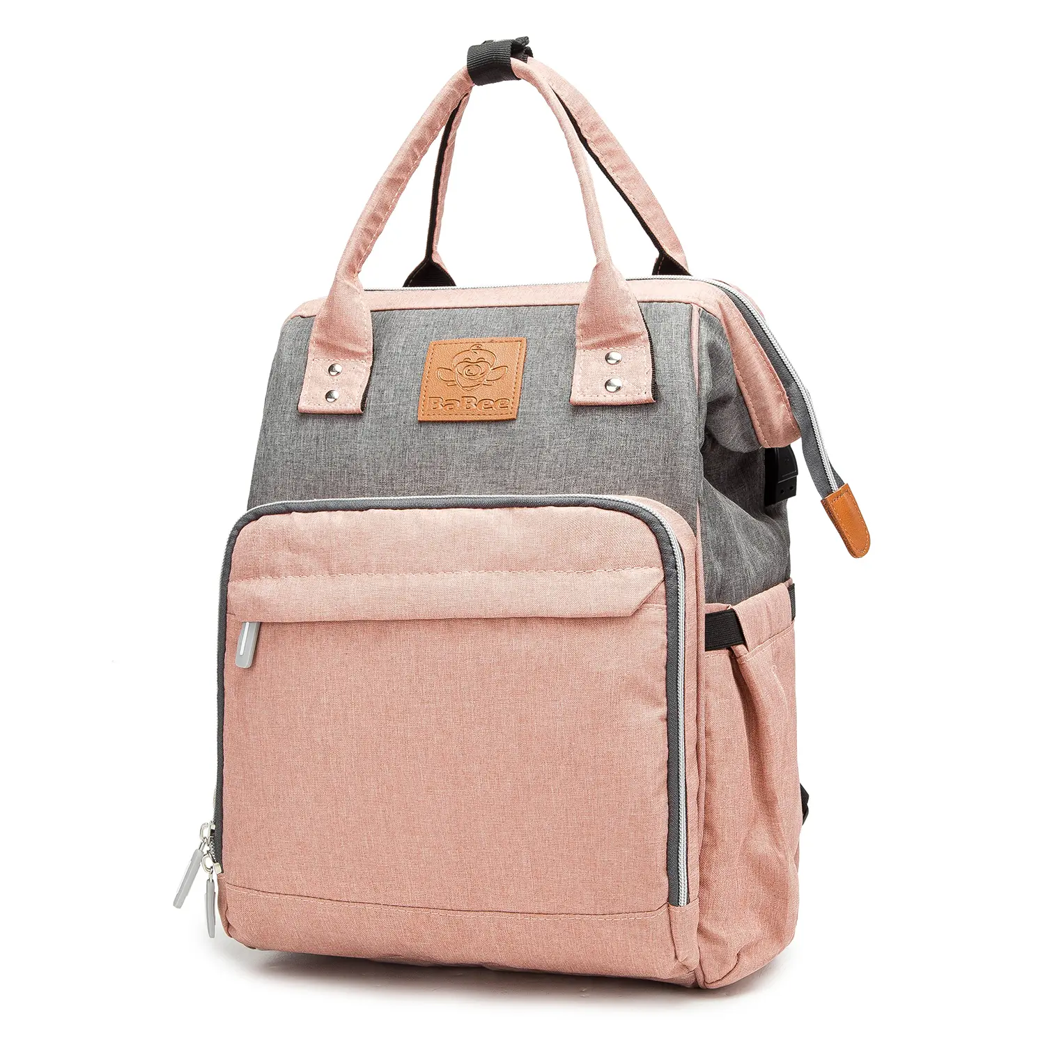 BaBee pelenkázó hátizsák, hátitáska, pelenkázótáska rózsaszín-szürke színben (BABEE-M3-PINK-GREY)