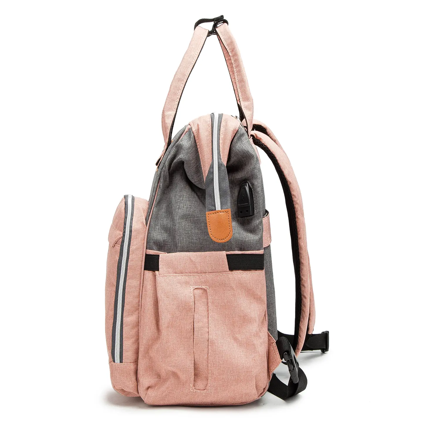 BaBee pelenkázó hátizsák, hátitáska, pelenkázótáska rózsaszín-szürke színben (BABEE-M3-PINK-GREY)