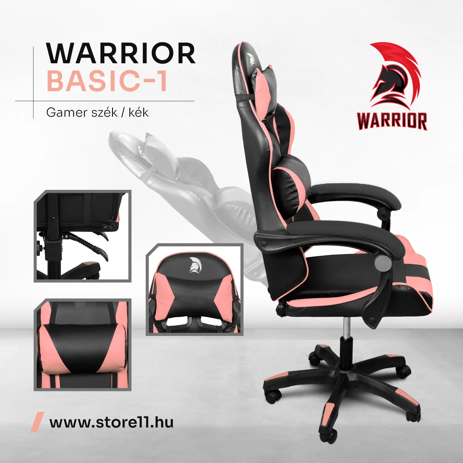 Herná stolička Warrior, otočná stolička čierno-ružová (GAMER-BASIC-1-BLACK-PINK)