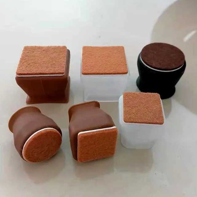 Székláb védő 4db barna filc talppal kis méretben szögletes (chair-leg-cover-felt-square-brown-small)