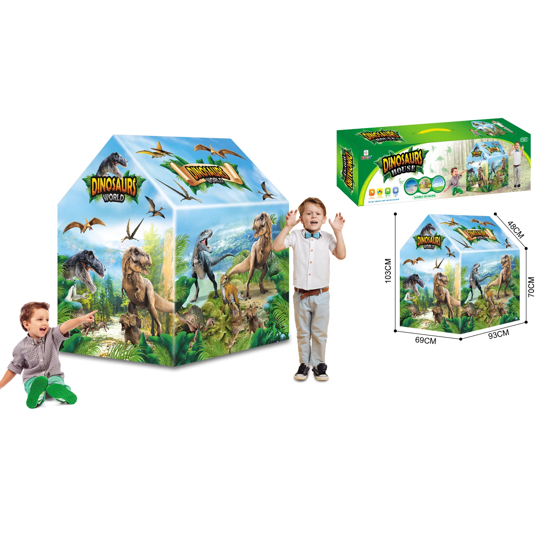 Detský domček na hranie, hrací stan 103x69x93 cm - Dom dinosaurov (995-5004A)