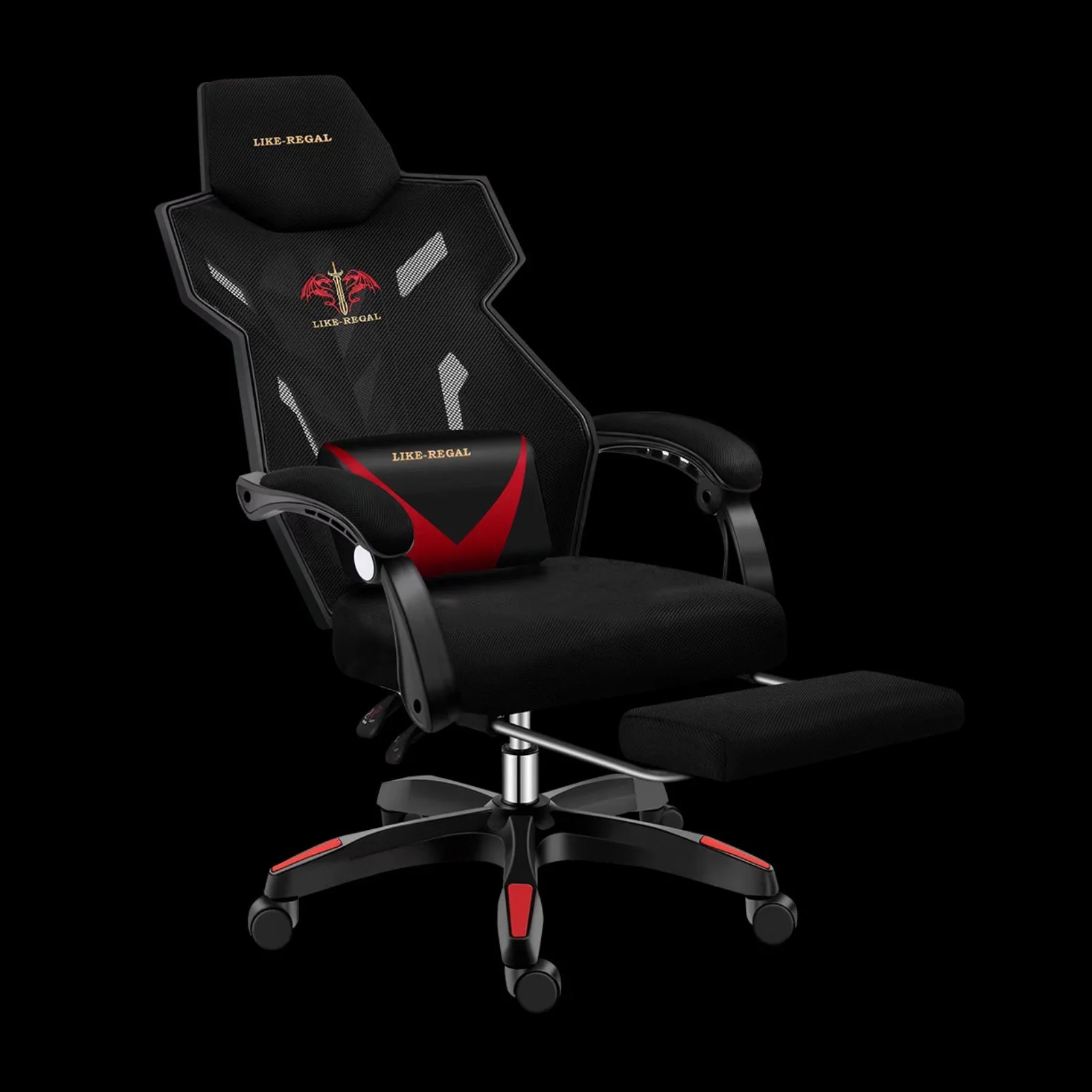 Gamer szék, forgószék lábtámasszal fekete-piros színben