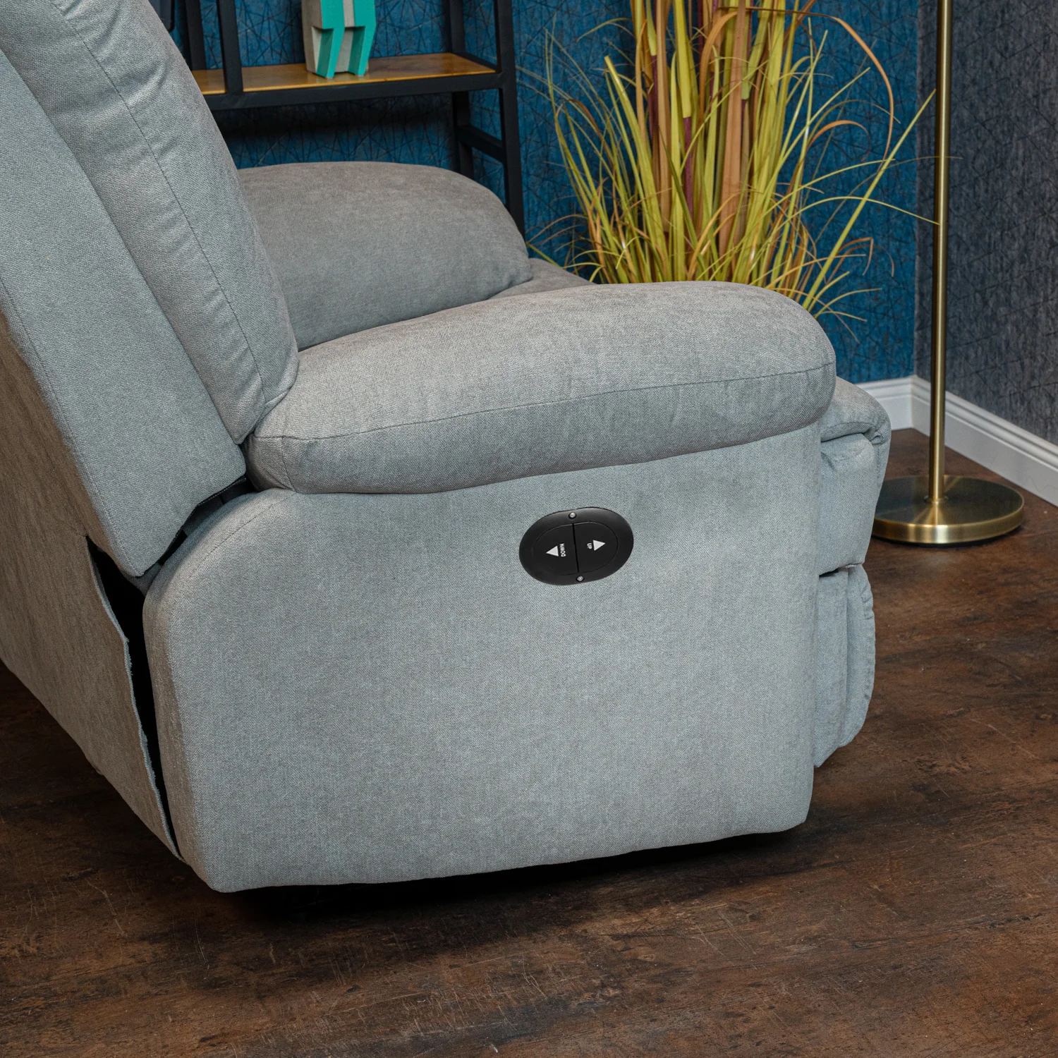 Fekvőfotel, relax fotelágy elektromosan dönthető háttámlával, lábtartóval szürke szövet (8002-ELEC-FAB-GREY)